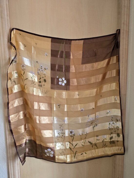 Source Unknown Accessories - Beautiful Gold-Ivory-Green-Brown 39"x40" Floral Scarf